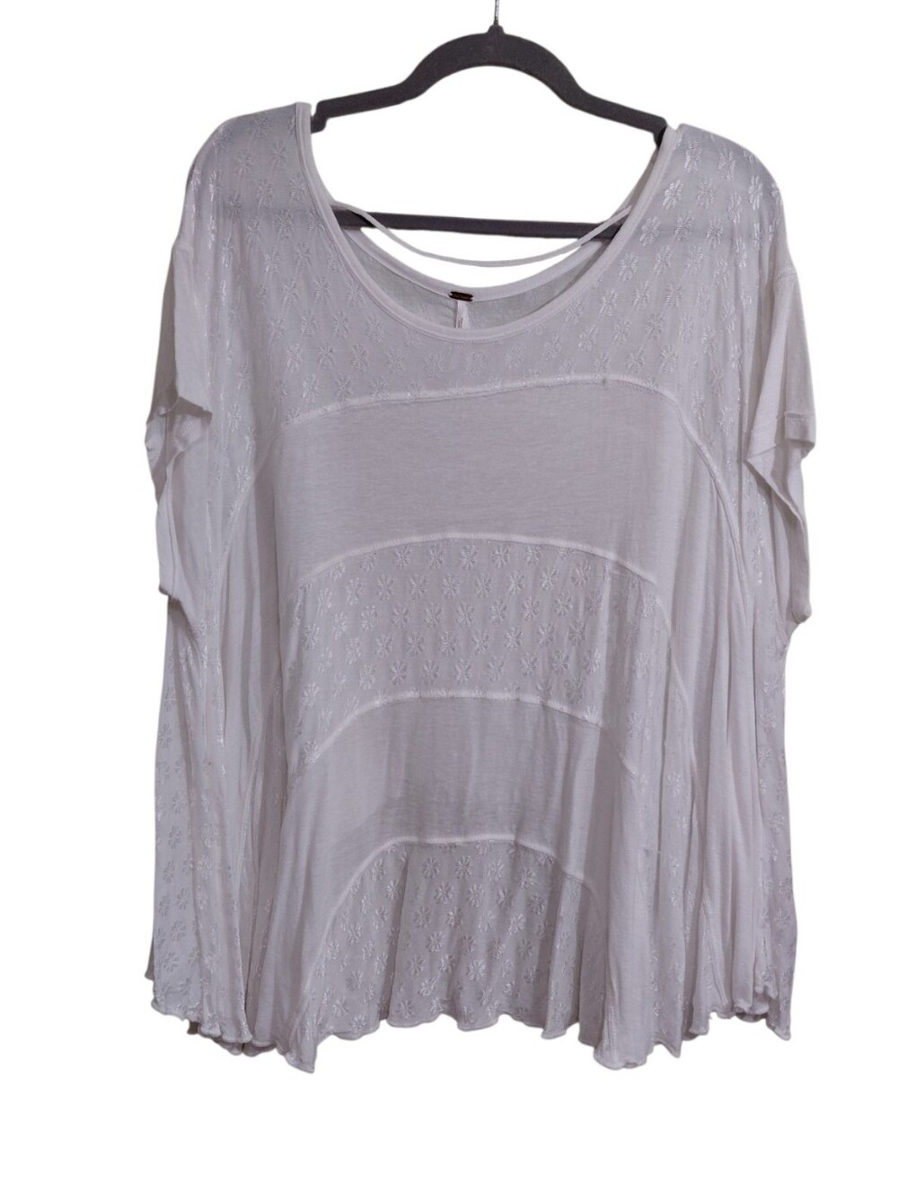 Free People White Short Sleeve Scoop Neck Mixed Texture Tee